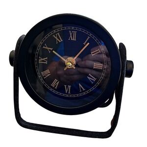 Paper Source Tabletop Clock New‎ Black Round Gold Roman Numerals Desk Decor